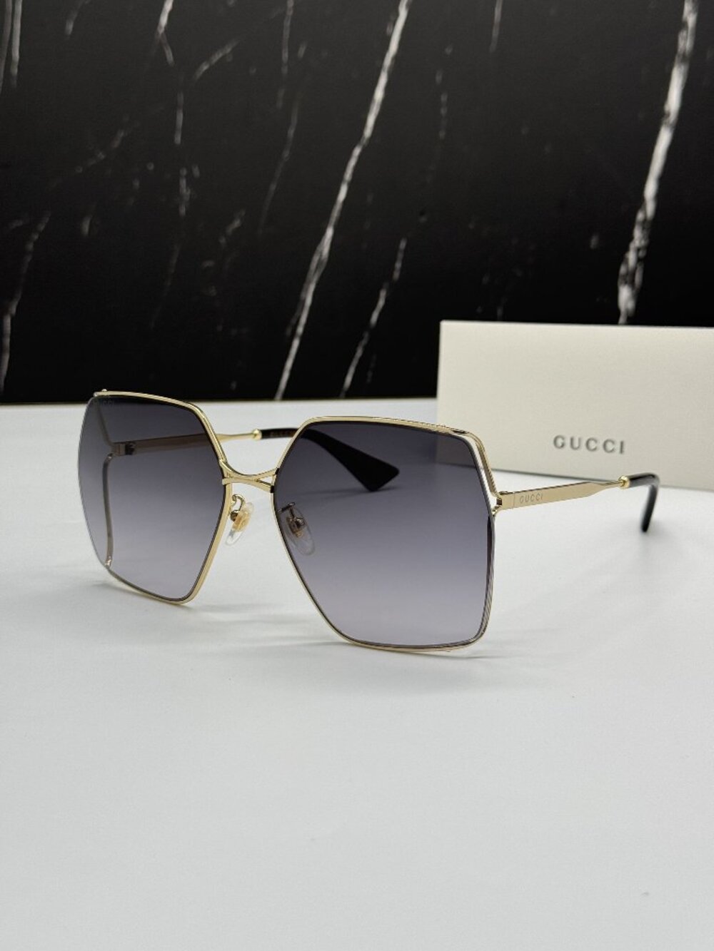NEW GUCCI GG0817S 001 SUNGLASSES GOLD/GRAY WOMEN EYEWEAR - Picture 2 of 11